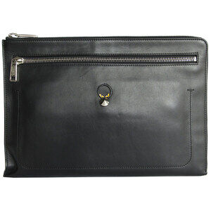 Fendi Monster Clutch Bag Black Silver Leather
